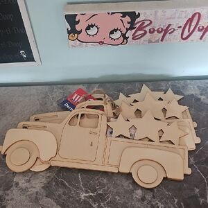 Set of 3 Wood Truck Cutouts Stars DIY Craft Unfinished Farmhouse Decor